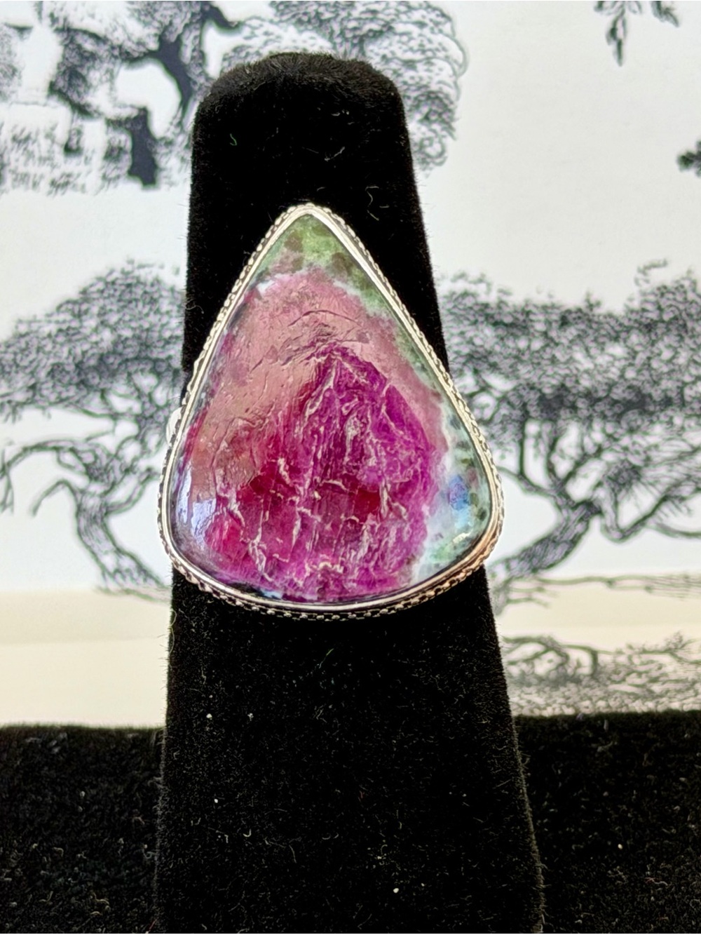 Handcrafted Ruby Zoisite Teardrop Ring _Sz 6.5 _925 stamp
